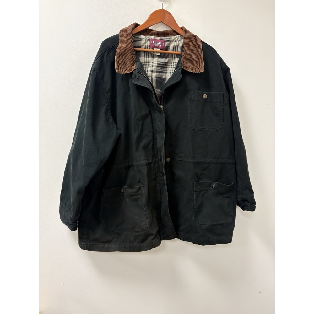 Vintage Denim & Co Barn Jacket Cotton Plaid Lined Corduroy Collar Black Sz 3X